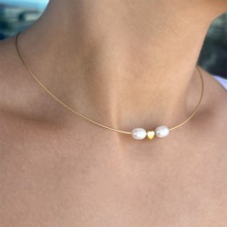 Κολιέ Κ14 χρυσό με λευκά μαργαριτάρια και μενταγιόν καρδιά - F319627